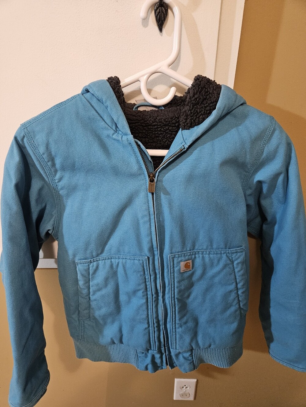 Carhartt Kids Teal Hooded Puffer Jacket with Black Sherpa Lining